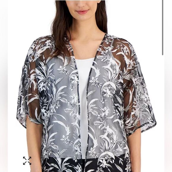 ANNE KLEIN Women's Oversized Sheer Open-Front Floral Cardigan Size S/M - Picture 3 of 10